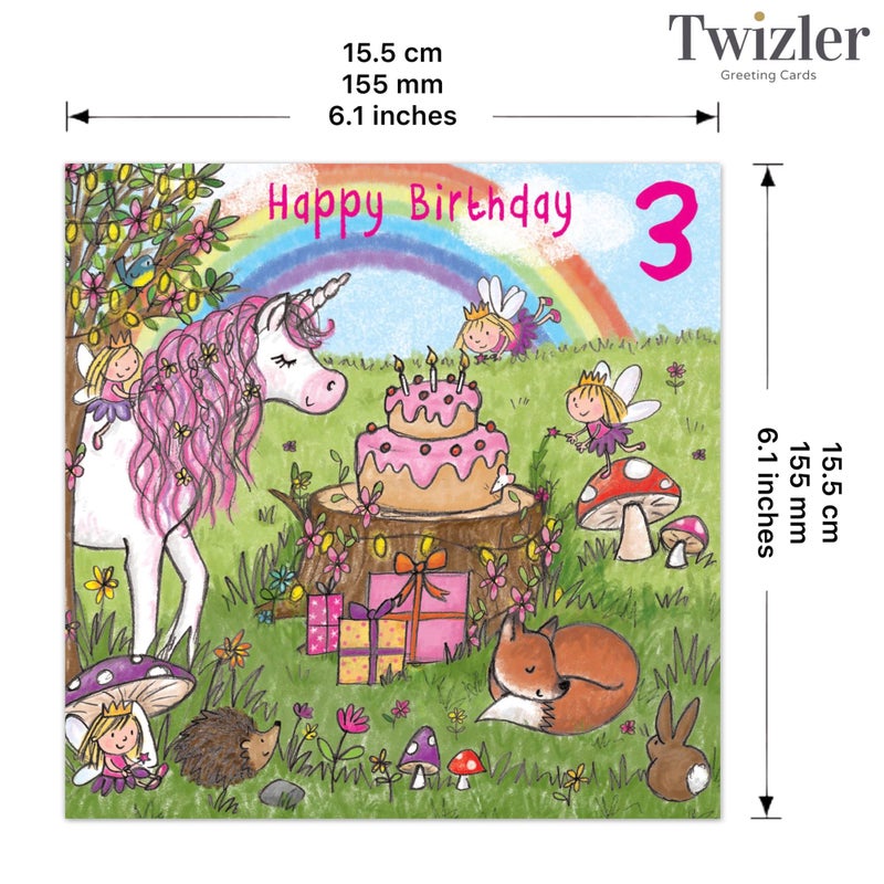 Twizler بطاقة عيد ميلاد تويزلر للفتاة في عيد ميلادها الثالث مع وحيد القرن - بطاقة عيد ميلاد عمرها 3 سنوات - بطاقة عيد ميلاد للفتيات عمرها 3 سنوات - بطاقة عيد ميلاد سعيدة لفتاة عمرها 3 سنوات - بطاقات عيد ميلاد للأطفال - بطاقة عيد ميلاد سعيدة للفتاة - بطاقة عمرها 3 سنوات للفتاة - Image 3